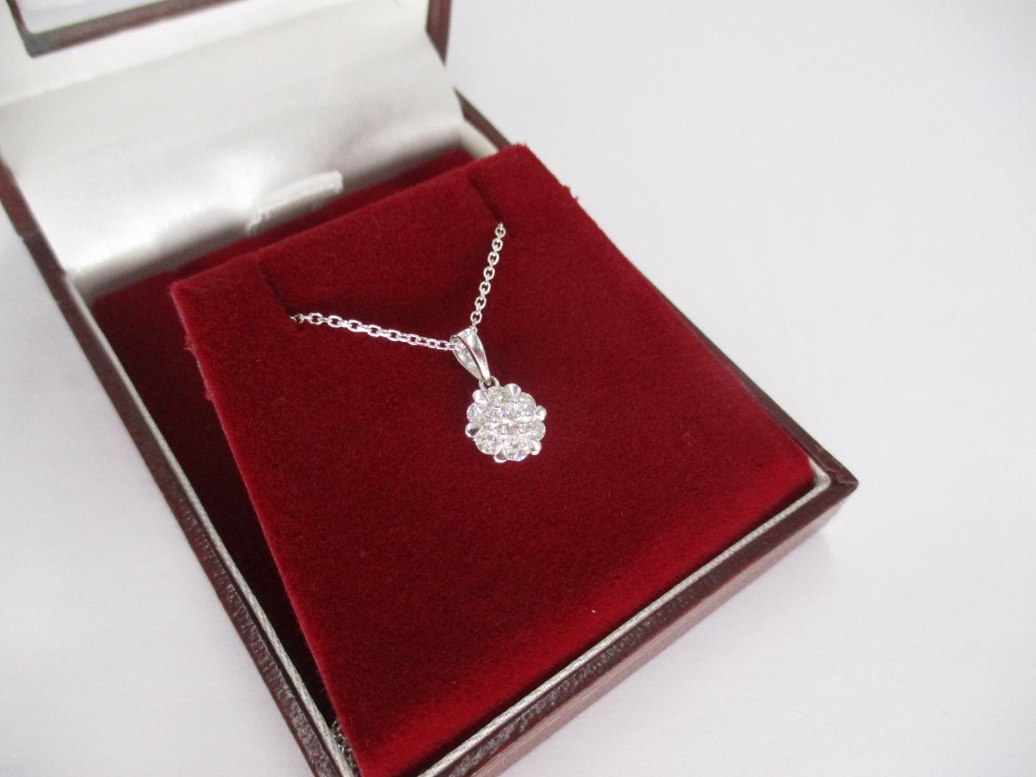 18ct White Gold Diamond Cluster Pendant on Chain