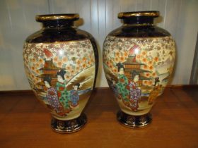 Pair of Japanese Satsuma Pottery Vases, 30cm
