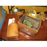 McCallums Leather Covered Hip Flasks, Travelling Cups and Military Belt etc