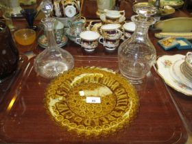 Pair of Victorian Pressed Glass Bread Plates and 2 Decanters