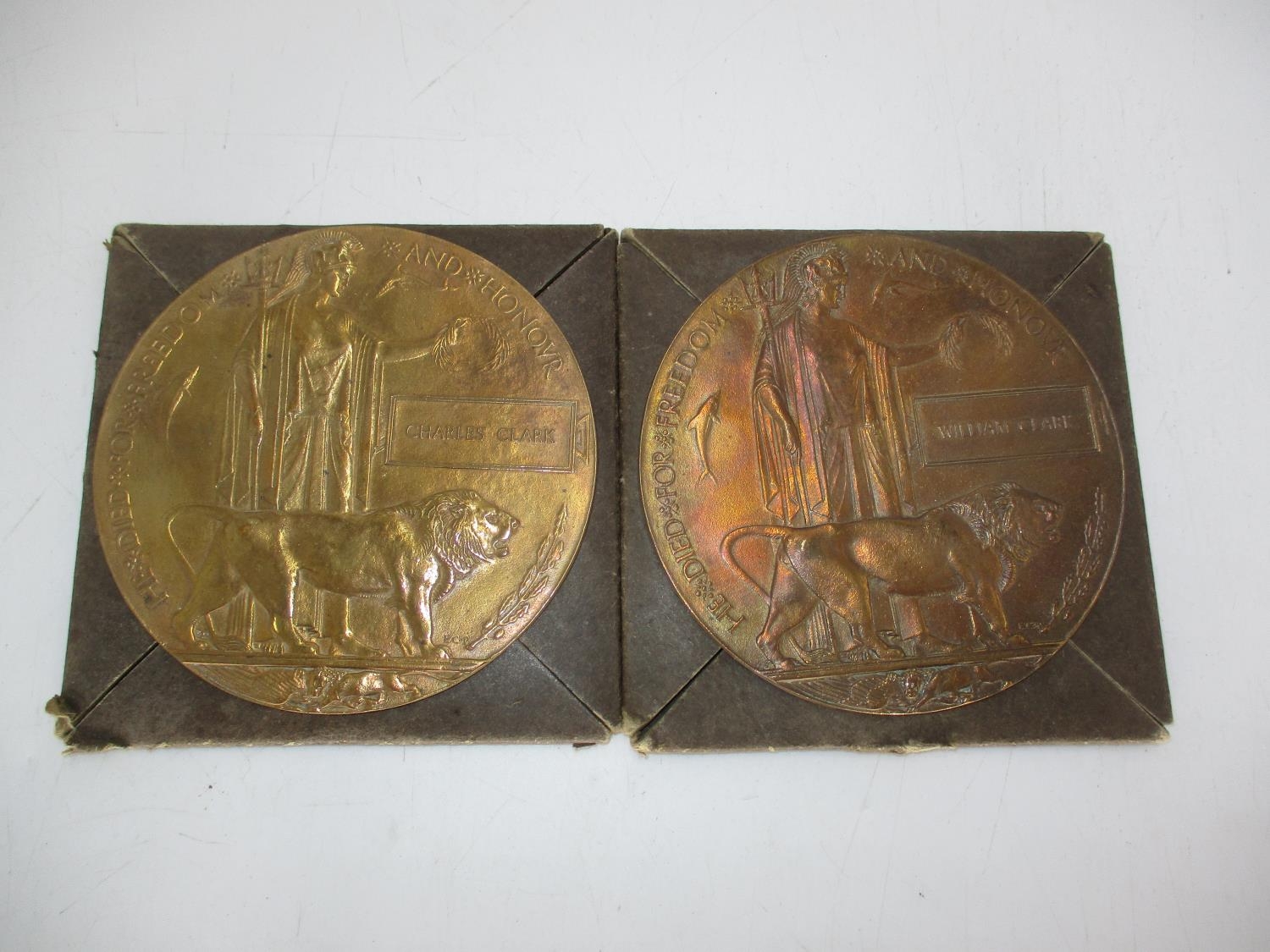 Family Pair of WWI Bronze Death Plaques/Pennies to Charles Clark and William Clark
