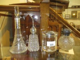 Silver Mounted Glass Items - Tall Tapering Scent Bottle, Globular Scent Bottle, Perfume Atomiser and