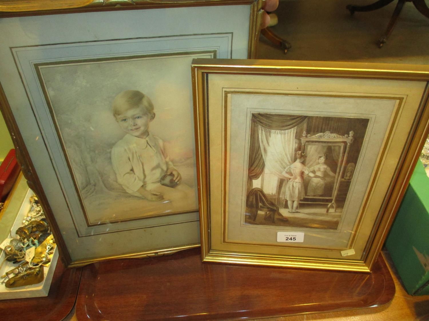 Fozan Watercolour of a Lady, 18x13cm, along with a Photograph of a Young Boy