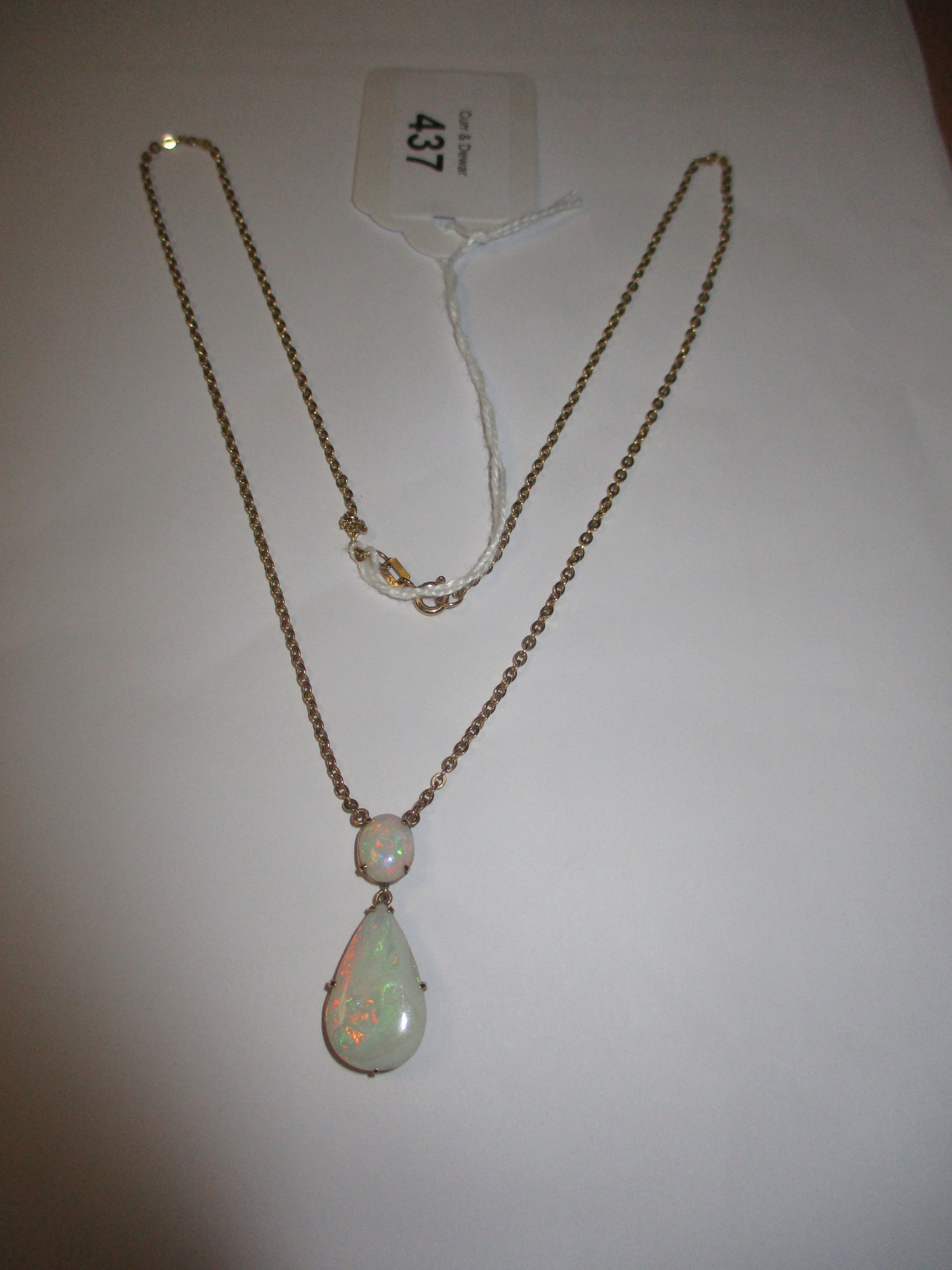 9ct Gold Two Stone Opal Necklace, 6.29g