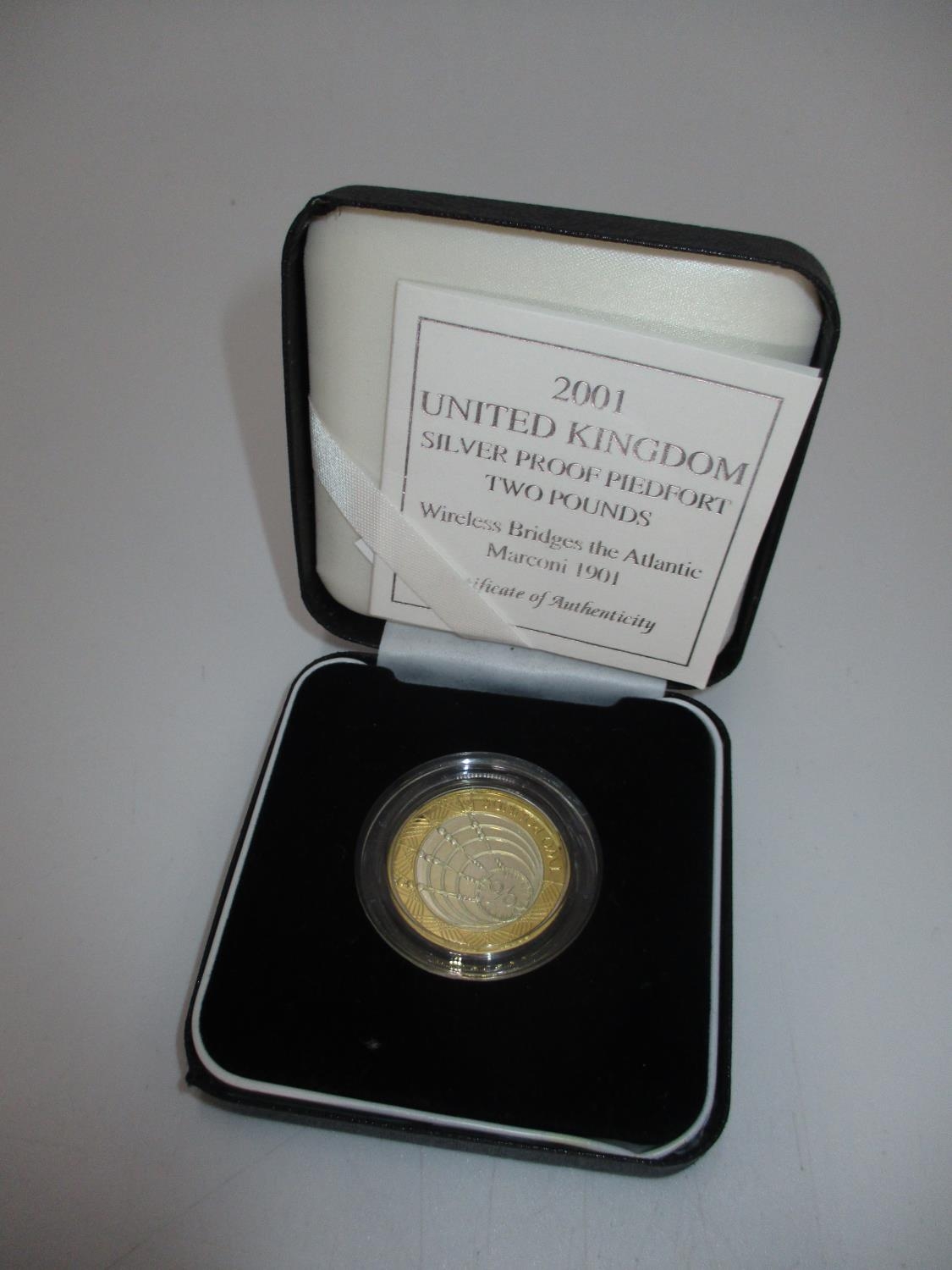 Royal Mint 2001 UK Silver Proof Piedfort Two Pounds Wireless Bridges The Atlantic Marconi 1901
