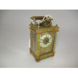 Victorian Brass and Bevelled Glass Carriage Clock having Ornate Pierced Decoration, 12cm