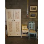 Painted Wardrobe, 2 Bedside Cabinets and 2 Chairs