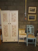 Painted Wardrobe, 2 Bedside Cabinets and 2 Chairs