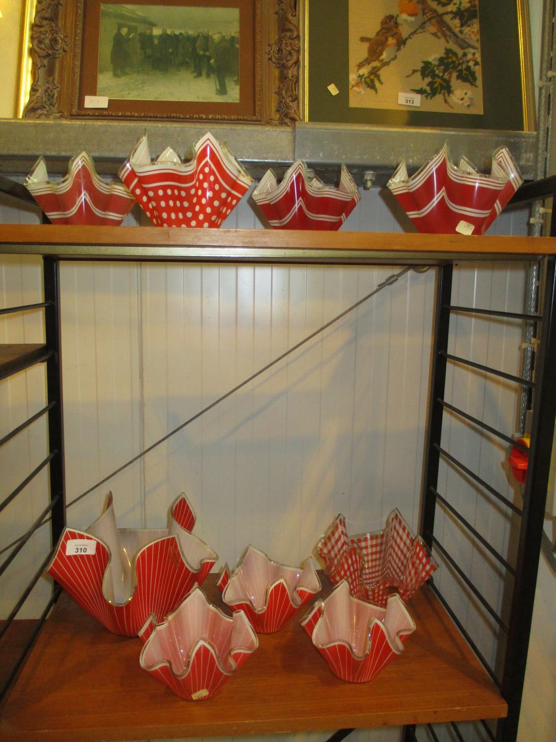 Nine Red Handkerchief Glass Dishes