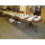 Regency Style Mahogany Triple Pillar Dining Table with 2 Leaves, 384x122cm extended