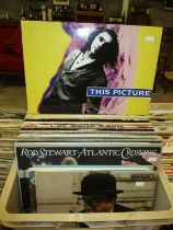 Box of LPs including Rod Stewart, The Shadows