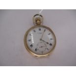 Rolex Rolled Gold Open Faced Pocket Watch, White Enamel Dial with Roman Numerals and Subsidiary