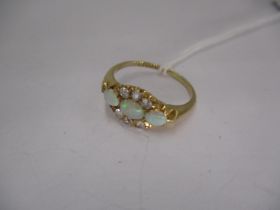 Edwardian 18ct Gold 9 Stone Opal and Diamond Cluster Ring, 2.9g, Size O