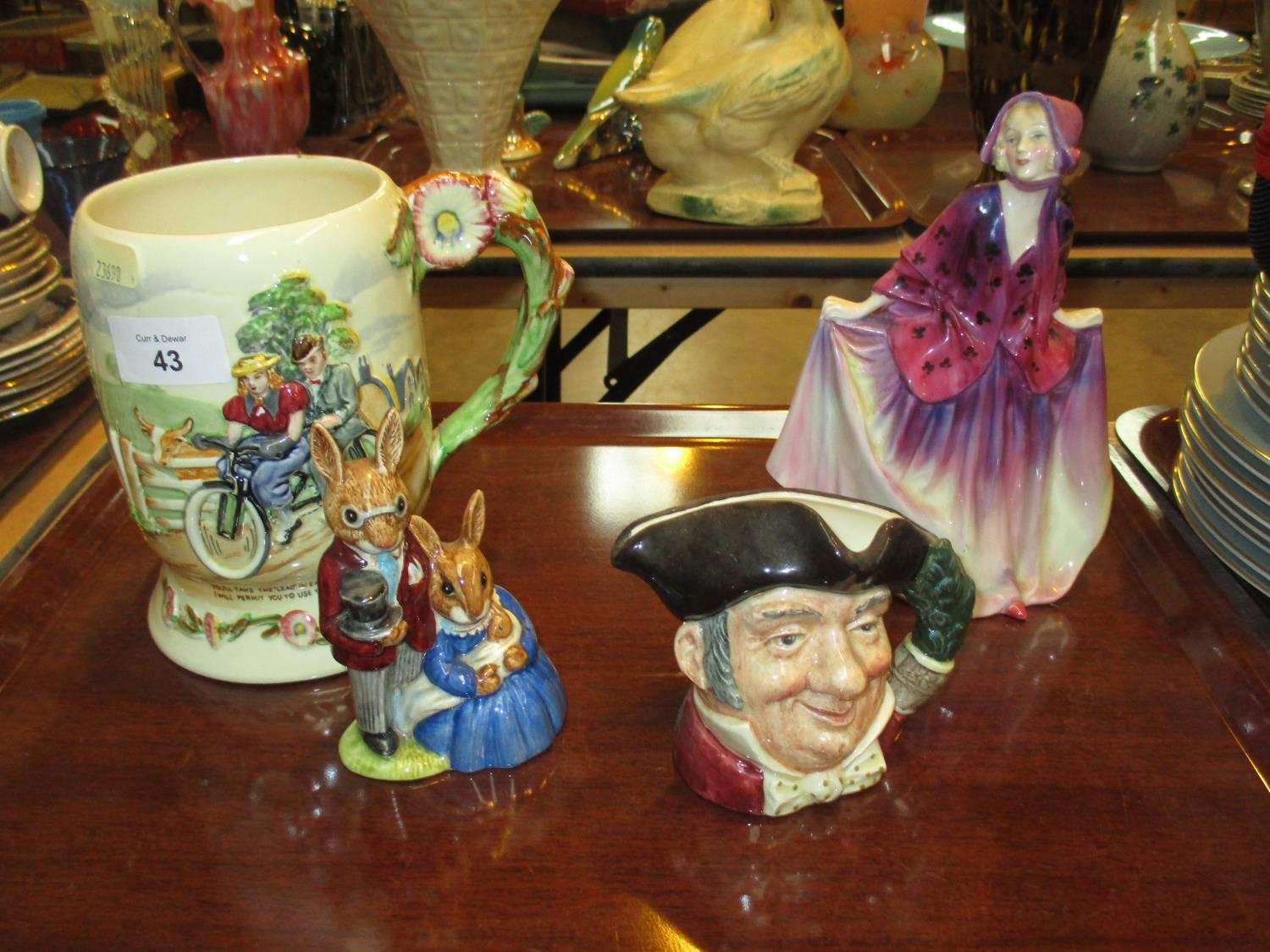 Royal Doulton Sweet Anne HN1496, Royal Doulton Mine Host Jug and Bunnykins and a Crown Devon Musical