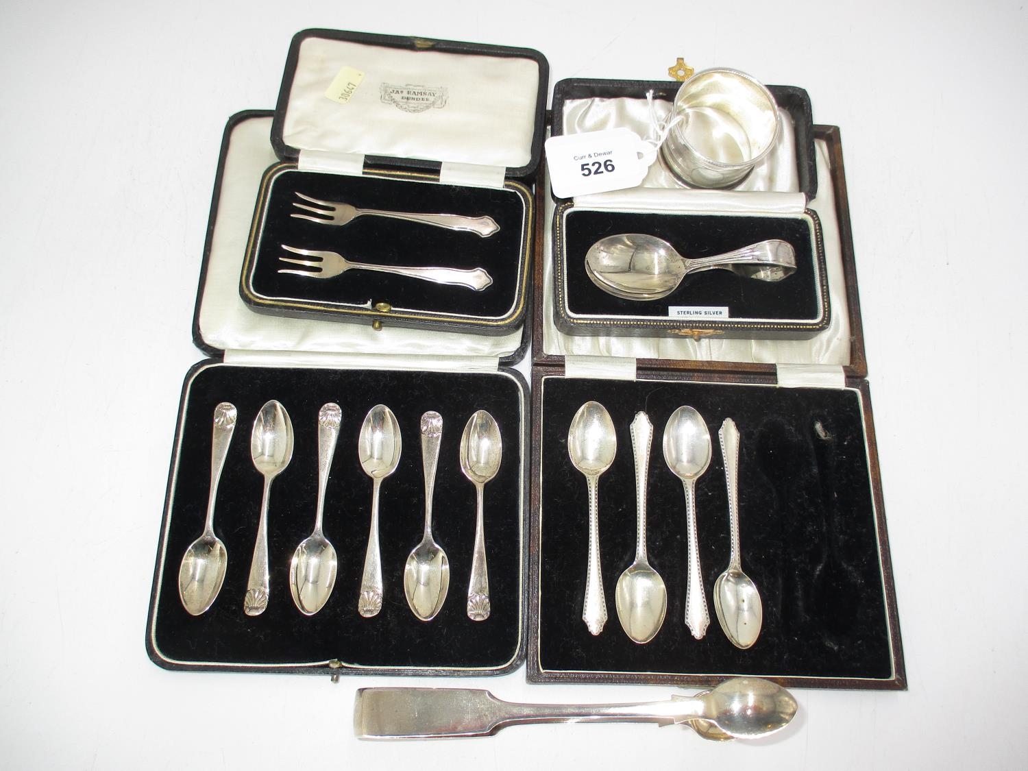 Silver Items to include Sugar Tongs, Napkin Ring, Baby Spoon, Pair of Butter Forks, 6 Coffee Spoons,
