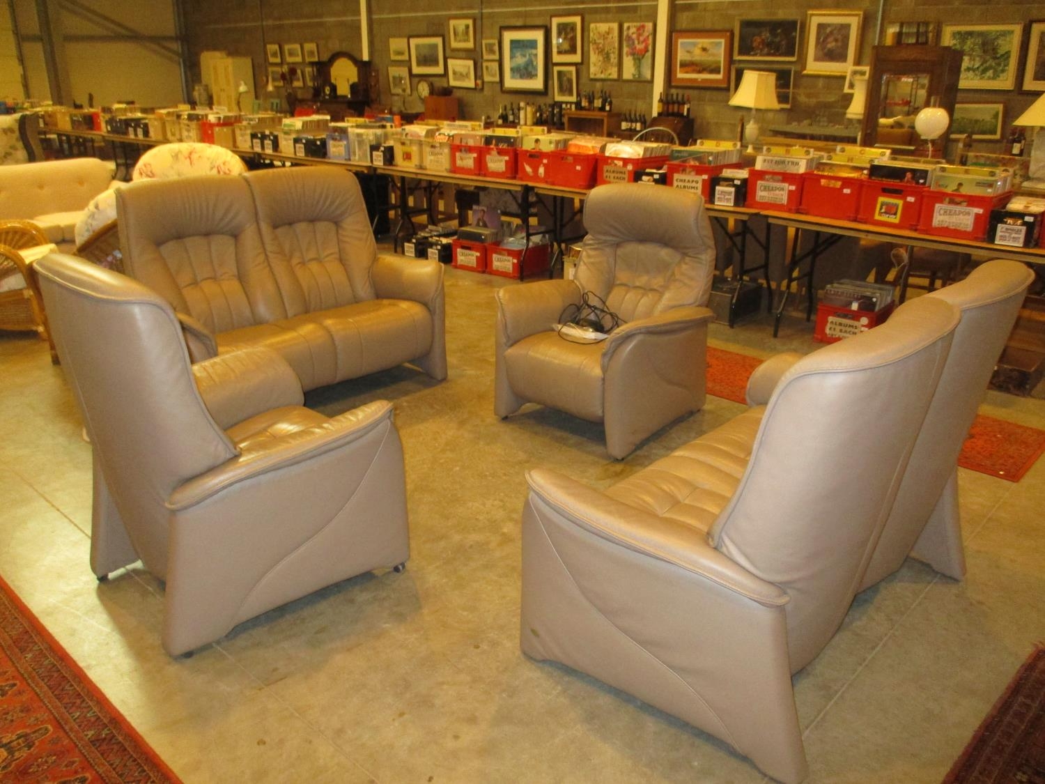 Himolla Mushroom Colour Leather Pair of 2 Seat Settees, Chair and Electric Reclining Chair