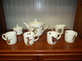 Royal Worcester Wrendale Designs by Hannah Dale Seven Piece Tea Set
