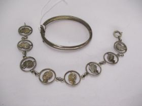 Childs Silver Bangle by Charles Horner, Chester 1914, and a Cut Out Coin Bracelet