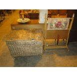 Large Wicker Linen Hamper and a Tapestry Screen