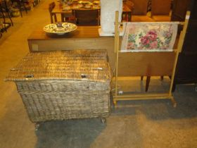 Large Wicker Linen Hamper and a Tapestry Screen