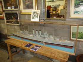 Large Hand Made Very Detailed Model of HMS Cumberland with a Wood and Perspex Case, 206x59x30cm,