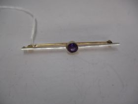 15ct Gold and Amethyst Single Stone Bar Brooch, 2.8g