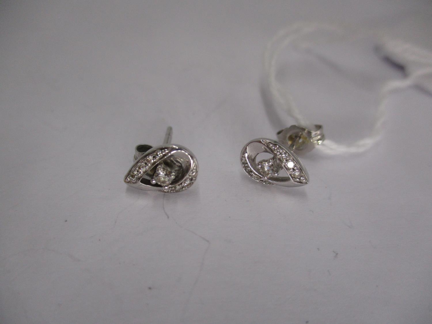 Pair of 9ct White Gold and Diamond Set Earrings, 1.14g