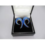 Pair of Norway Sterling Silver and Blue Enamel Ear Clips