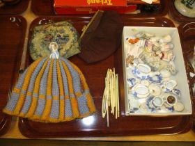 Early 20th Century Porcelain Half Dolls, Darning Needles, 2 Purses and Dolls China