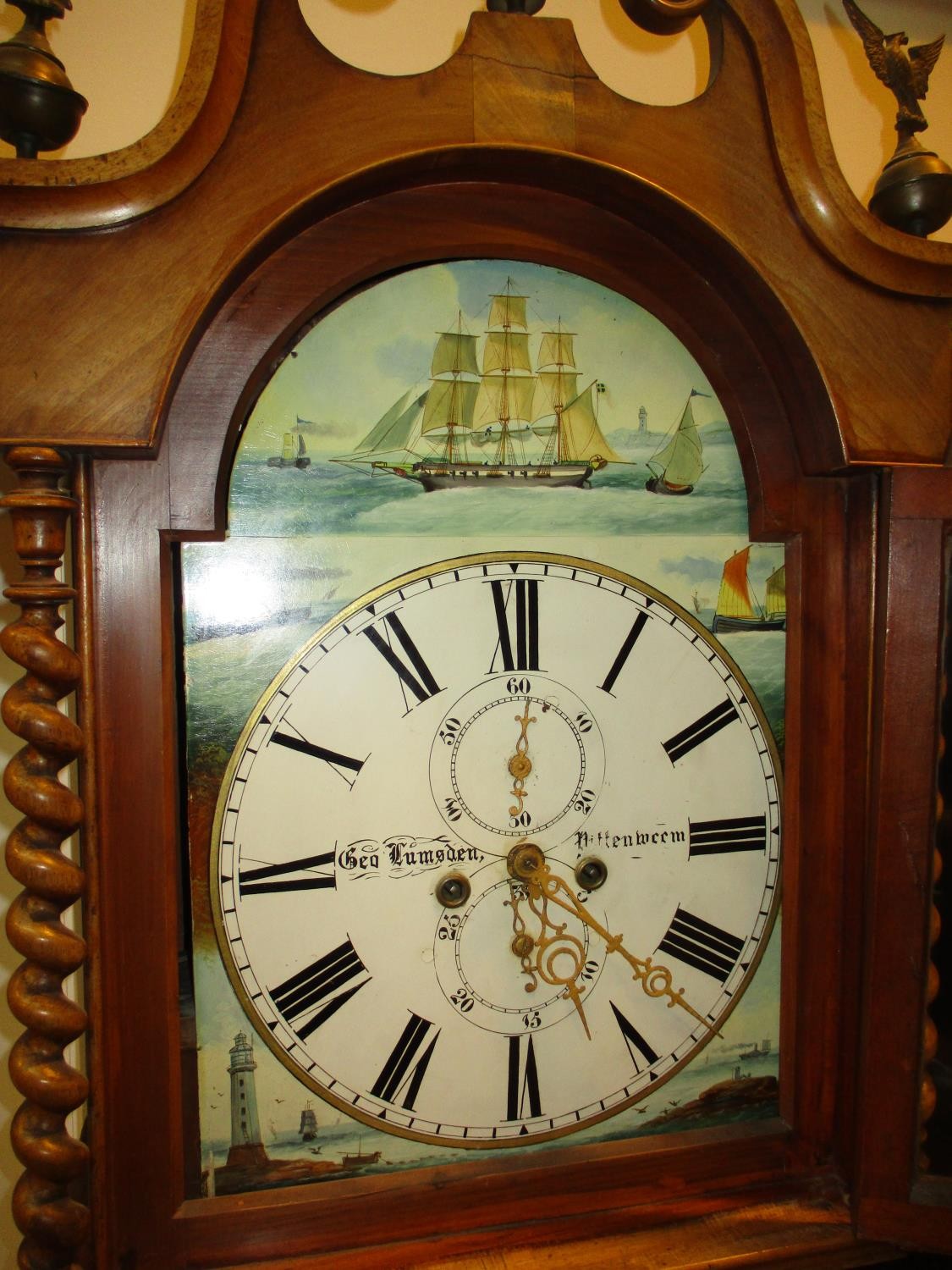 George Lumsden Pittenweem 8 Day Mahogany Longcase Clock having a Painted Arch Top Dial - Image 2 of 2