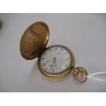 Rolex Rolled Gold Hunter Cased Pocket Watch, White Enamel Dial with Arabic Numerals and Subsidiary