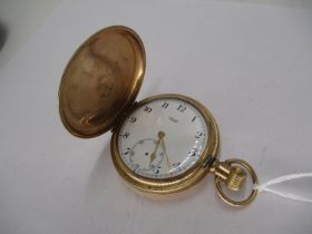 Rolex Rolled Gold Hunter Cased Pocket Watch, White Enamel Dial with Arabic Numerals and Subsidiary