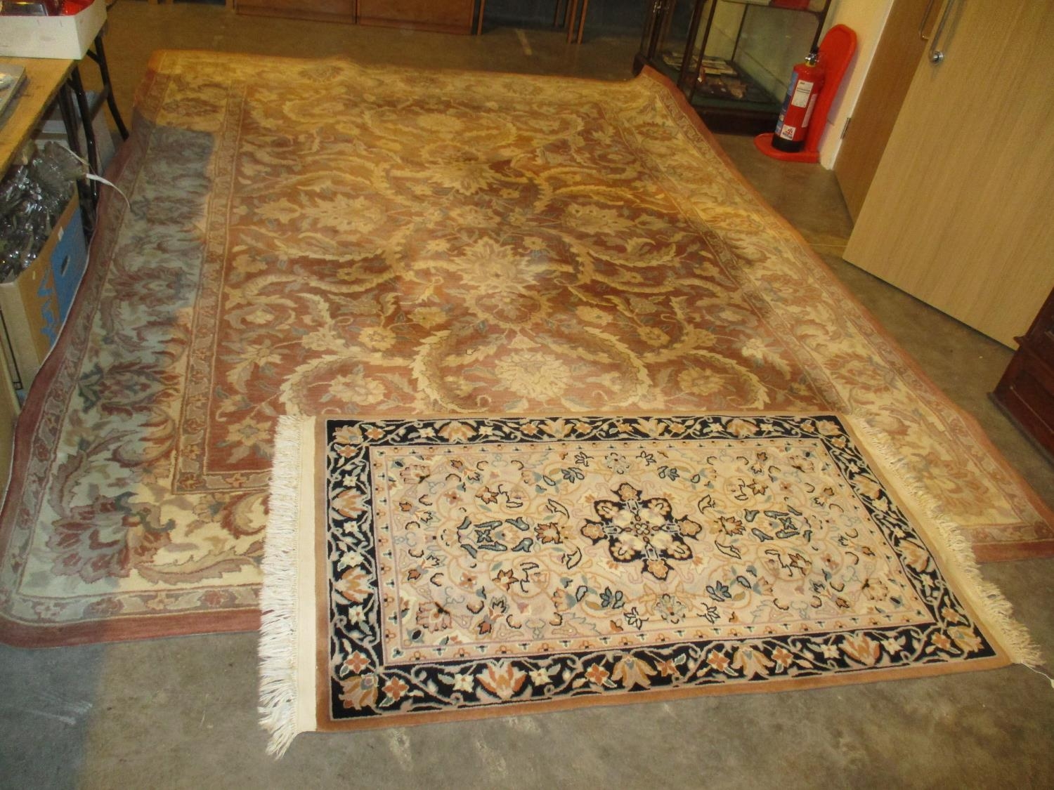 Traditional Deep Pile Border Pattern Carpet, 370x270cm, along with a Chinese Rug