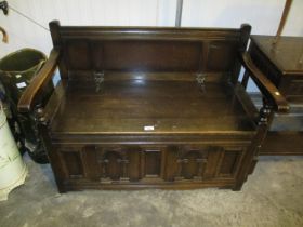 Carved Oak Box Seat Hall Settle, 96cm