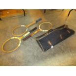 Three Vintage Tennis Racquets and a Bag