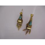 Pair of Victorian Unmarked Gold and Turquoise Drop Earrings with Applied Wirework Borders and Tassel