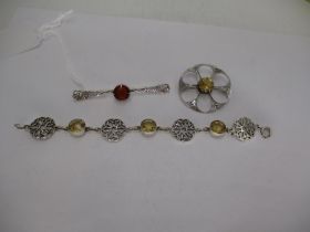 Iona Pattern Silver and Citrine Bracelet, a Similar Plaid Brooch and Bar Brooch (3)