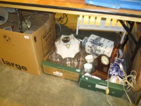 Three Boxes of China, Glass, Lamp, Clock, Picture, Mirror etc