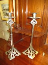 Pair of Arts & Crafts Style Candlesticks, 37cm