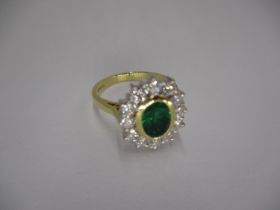 18ct Gold Emerald and Diamond Large Oval Cluster Ring