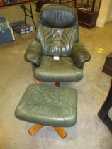 Green Leather Lounge Chair with Stool