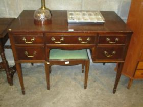 Mahogany 5 Drawer Dressing Table with Stool, 106cm