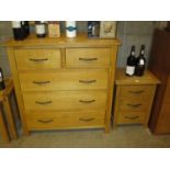 Modern Oak Chest of 5 Drawers and Matching Bedside Chest, 90 and 42cm