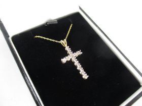 10ct Gold and Diamond Cross Pendant on 9ct Gold Chain