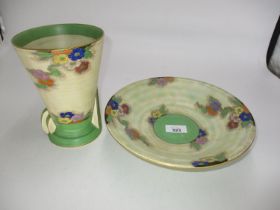 Art Deco Crown Devon Vase and Dish, M199, 19cm high, 25cm diameter