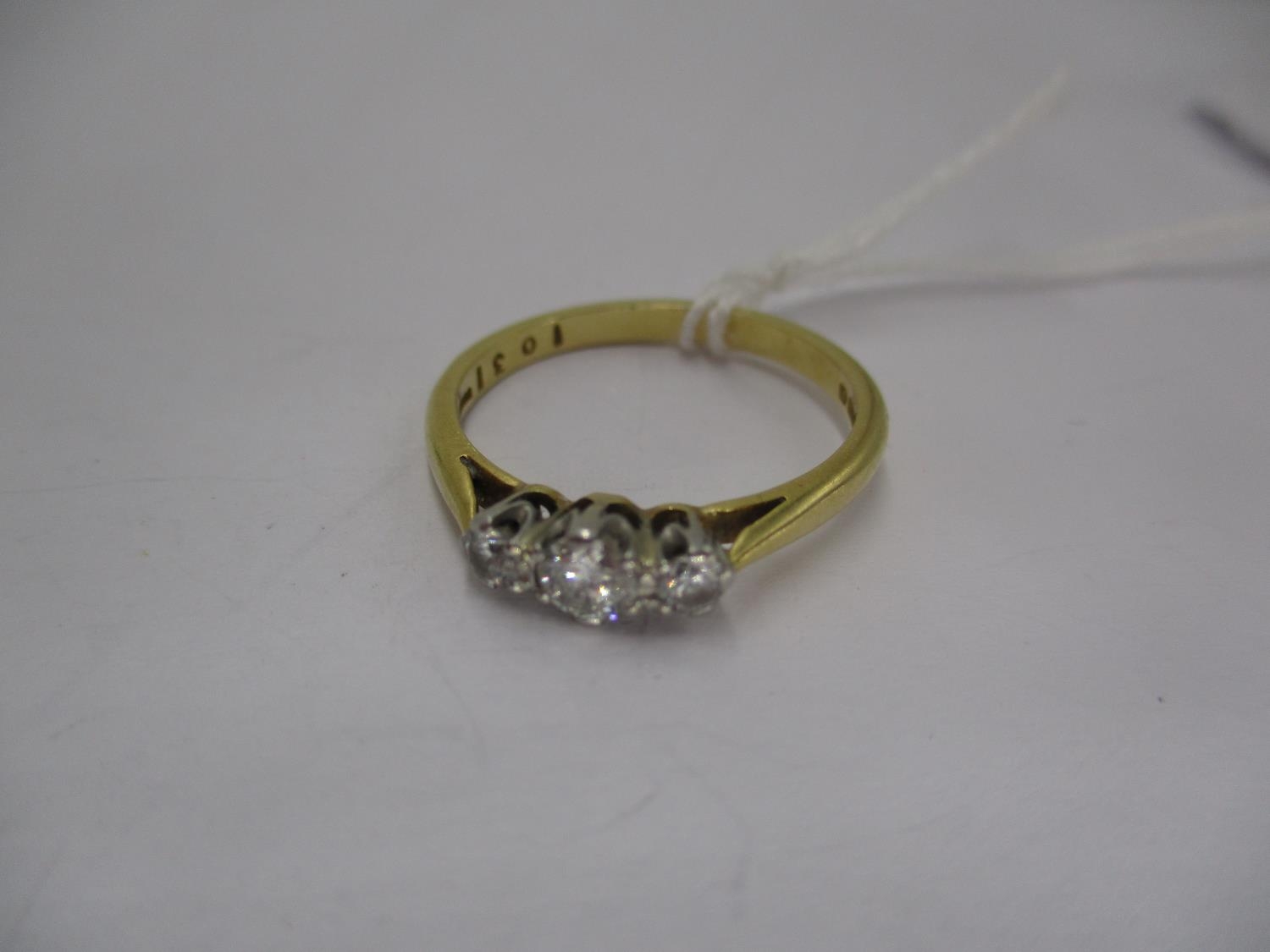 18ct Gold 3 Stone Diamond Ring, total diamond weight 0.34ct approx, 3.08g, Size P