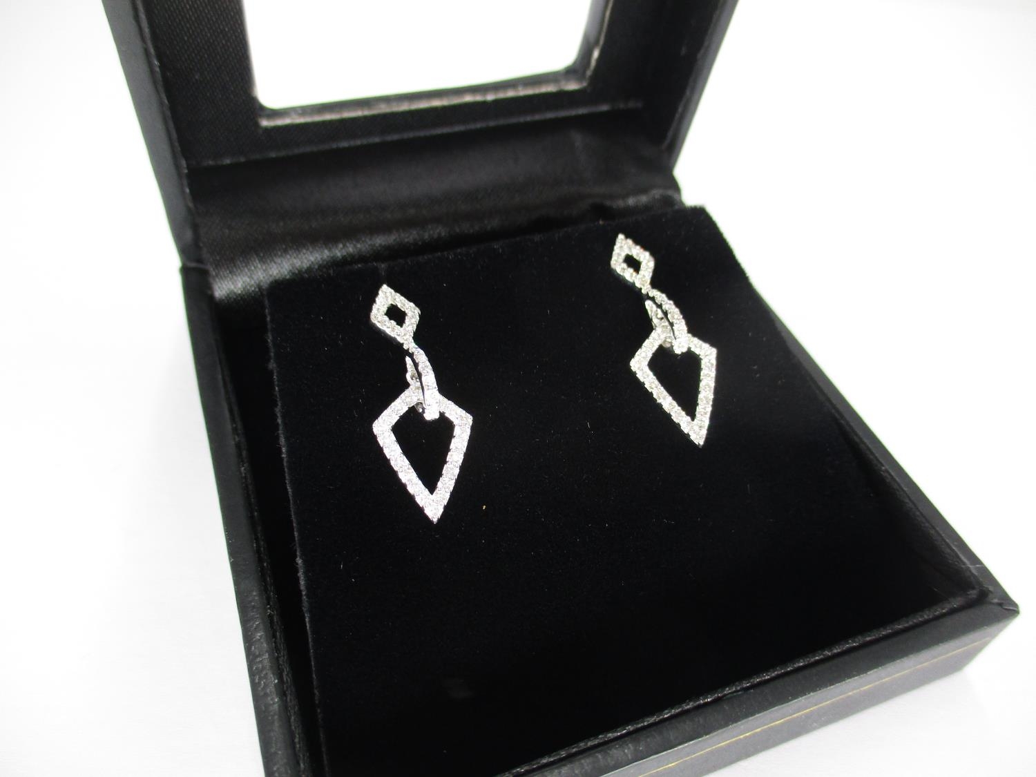 18ct White Gold Diamond Art Deco Style Drop Earrings