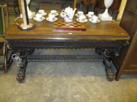 Victorian Gothic Carved Oak Centre Table with Frieze Drawer and Serpent Supports, 140x80cm