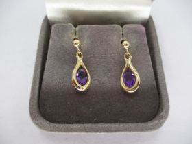 Pair of 9ct Gold and Amethyst Drop Earrings