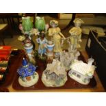 Pair of Silver Top Porcelain Vases, 2 Pairs of Victorian Figures, 2 Pastille Burners etc